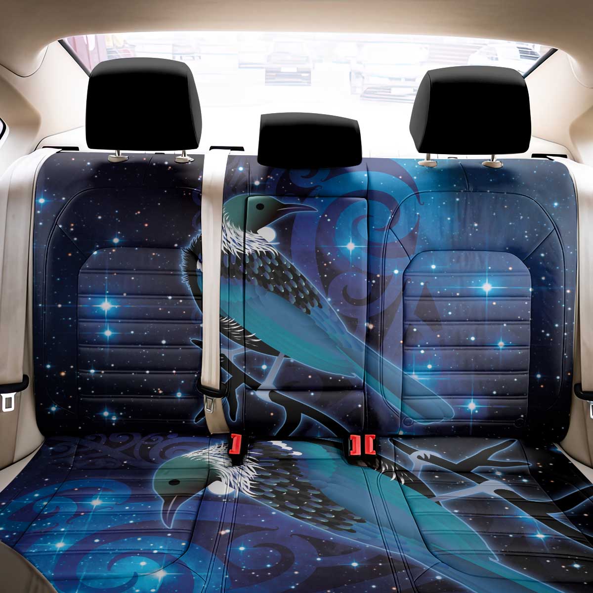 New Zealand Tui Bird Back Car Seat Cover The Pleiades Star Cluster and Koru Tribal Tattoo Galaxy Vibe LT03 - Polynesian Pride