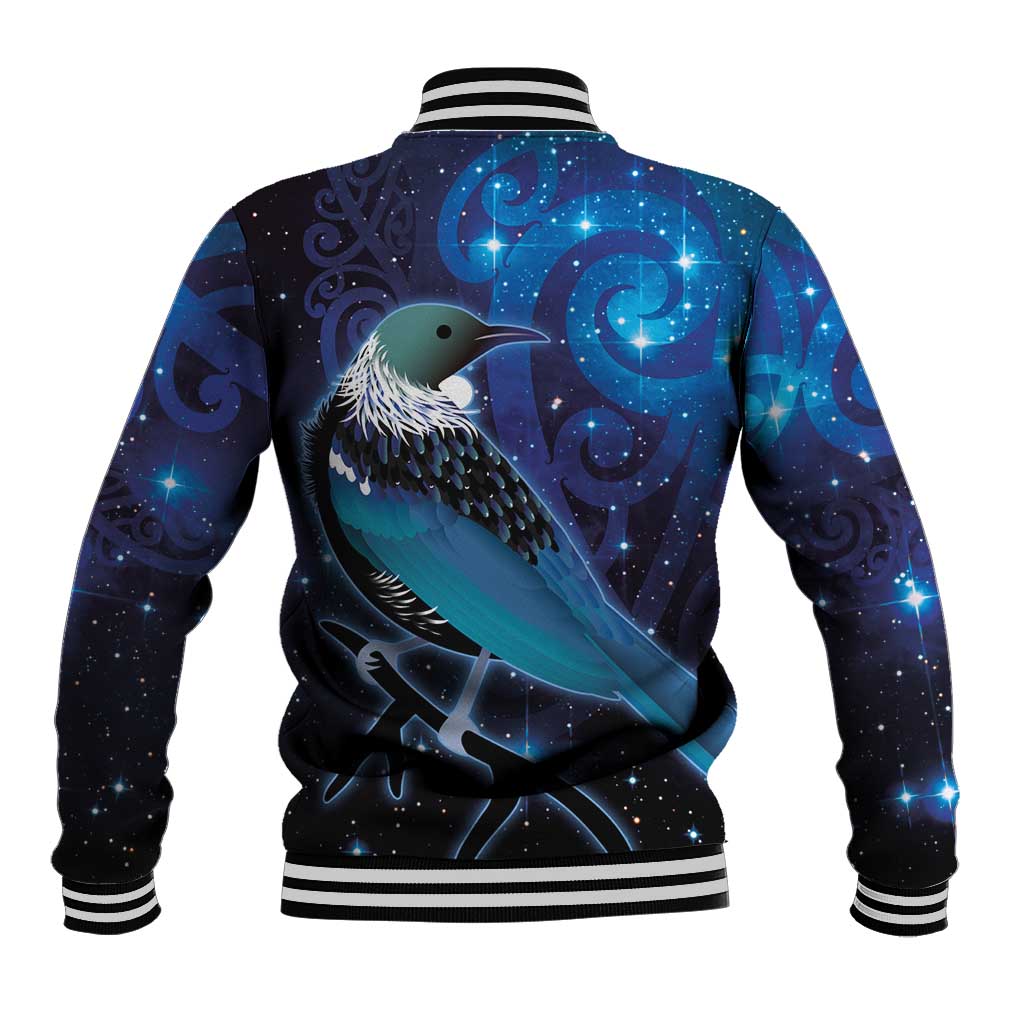 New Zealand Tui Bird Baseball Jacket The Pleiades Star Cluster and Koru Tribal Tattoo Galaxy Vibe LT03 - Polynesian Pride