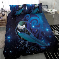 New Zealand Tui Bird Bedding Set The Pleiades Star Cluster and Koru Tribal Tattoo Galaxy Vibe LT03 - Polynesian Pride