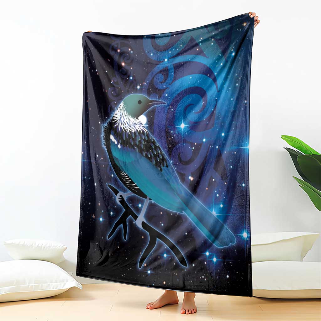 New Zealand Tui Bird Blanket The Pleiades Star Cluster and Koru Tribal Tattoo Galaxy Vibe LT03 - Polynesian Pride