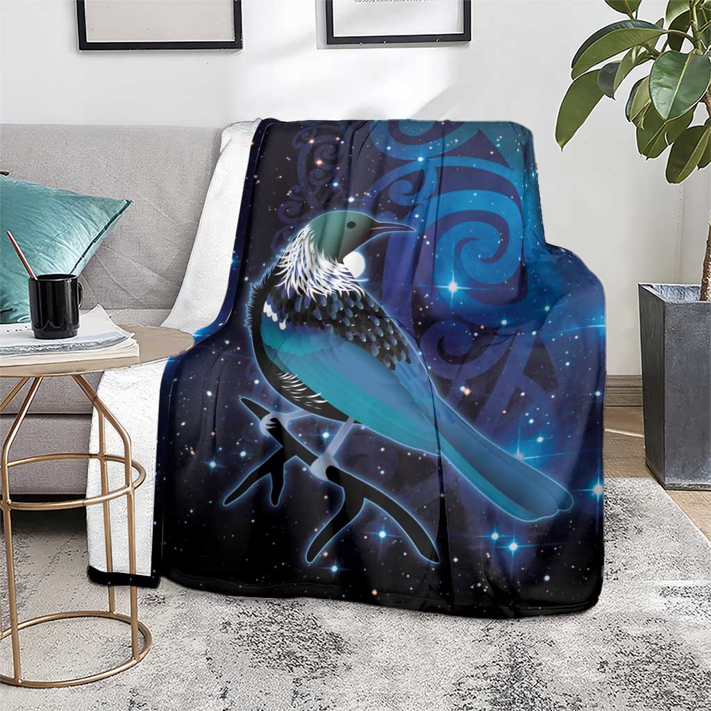 New Zealand Tui Bird Blanket The Pleiades Star Cluster and Koru Tribal Tattoo Galaxy Vibe LT03 - Polynesian Pride
