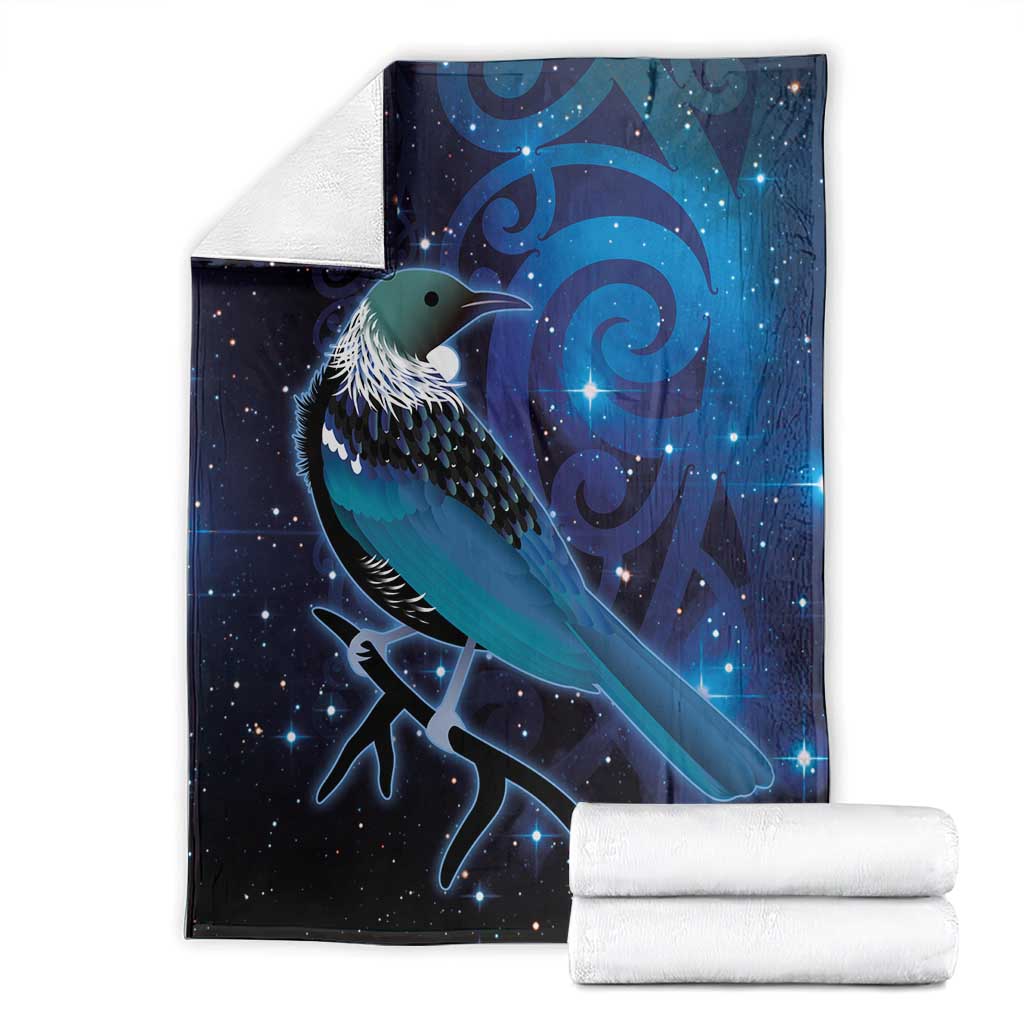 New Zealand Tui Bird Blanket The Pleiades Star Cluster and Koru Tribal Tattoo Galaxy Vibe LT03 - Polynesian Pride