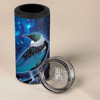 New Zealand Tui Bird 4 in 1 Can Cooler Tumbler The Pleiades Star Cluster and Koru Tribal Tattoo Galaxy Vibe LT03 - Polynesian Pride
