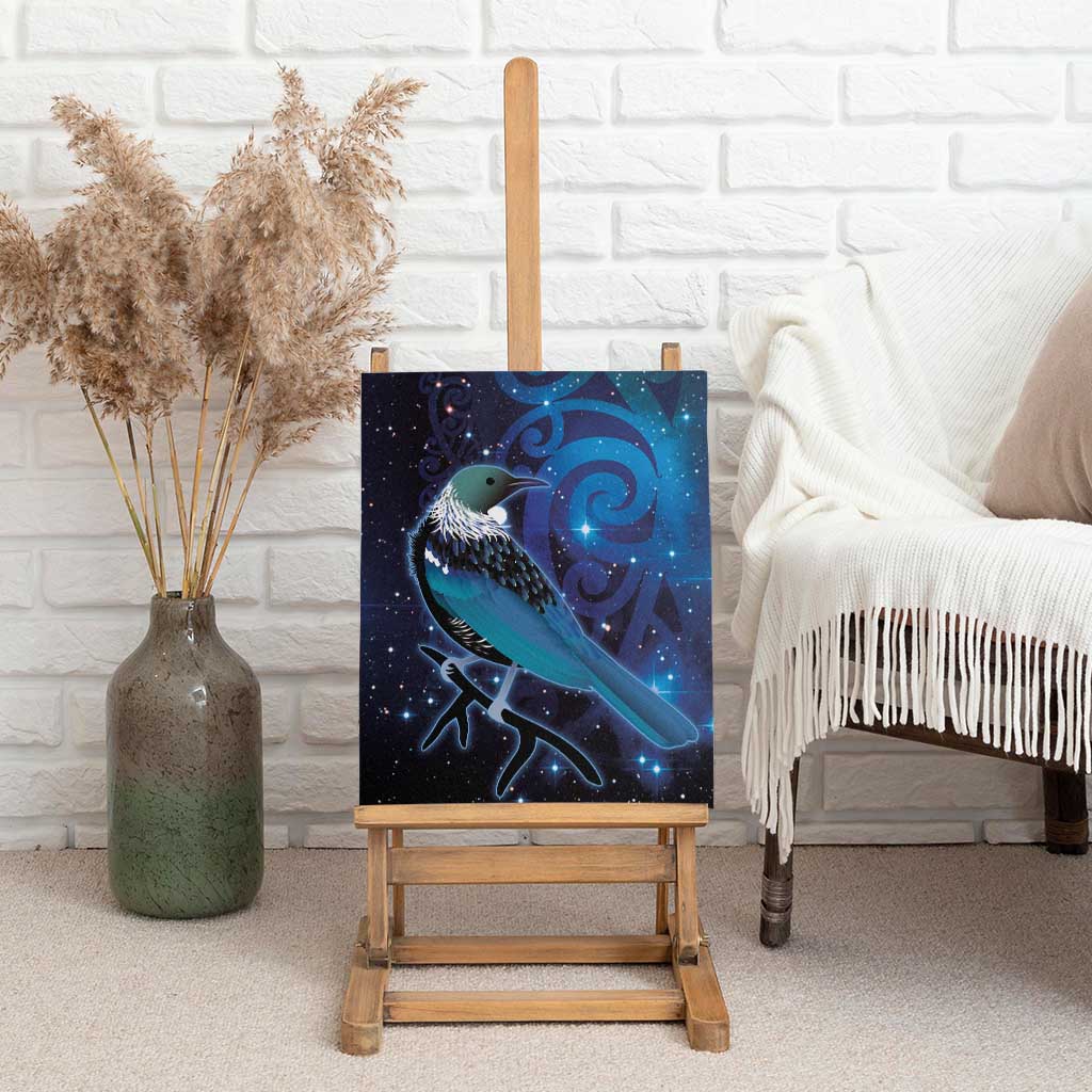 New Zealand Tui Bird Canvas Wall Art The Pleiades Star Cluster and Koru Tribal Tattoo Galaxy Vibe LT03 - Polynesian Pride