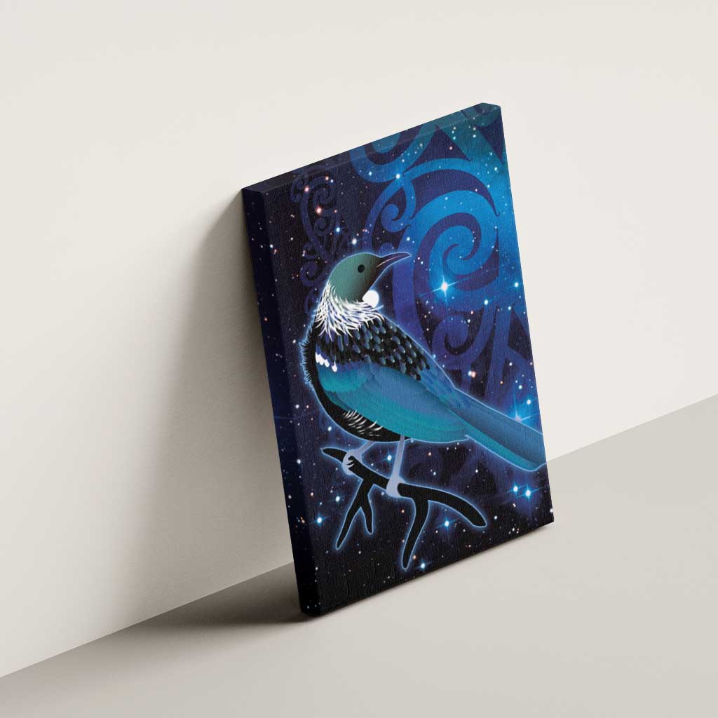 New Zealand Tui Bird Canvas Wall Art The Pleiades Star Cluster and Koru Tribal Tattoo Galaxy Vibe LT03 - Polynesian Pride