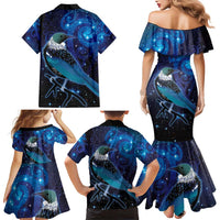 New Zealand Tui Bird Family Matching Mermaid Dress and Hawaiian Shirt The Pleiades Star Cluster and Koru Tribal Tattoo Galaxy Vibe LT03 - Polynesian Pride