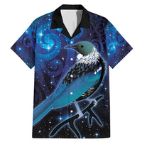 New Zealand Tui Bird Family Matching Mermaid Dress and Hawaiian Shirt The Pleiades Star Cluster and Koru Tribal Tattoo Galaxy Vibe LT03 Dad's Shirt - Short Sleeve Blue - Polynesian Pride
