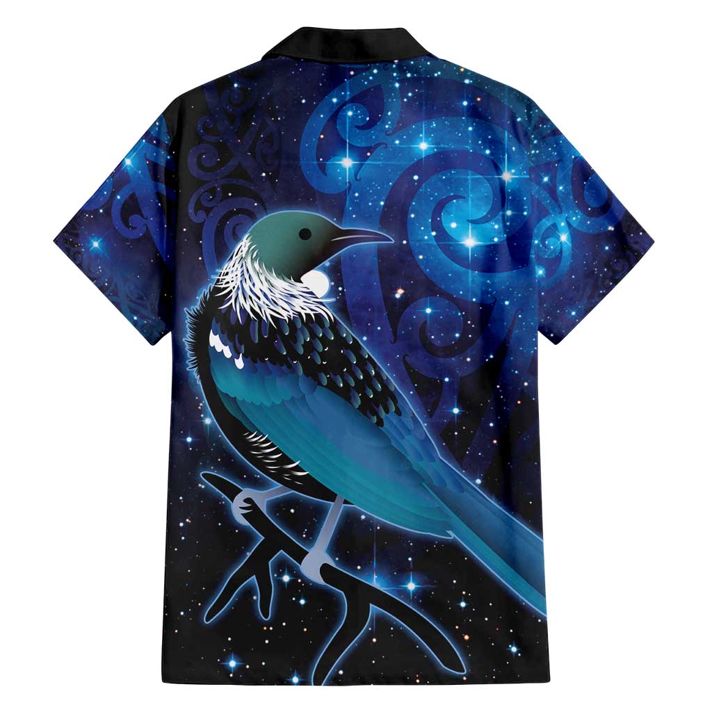 New Zealand Tui Bird Family Matching Off Shoulder Maxi Dress and Hawaiian Shirt The Pleiades Star Cluster and Koru Tribal Tattoo Galaxy Vibe LT03 - Polynesian Pride