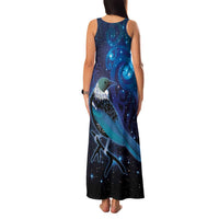 New Zealand Tui Bird Family Matching Tank Maxi Dress and Hawaiian Shirt The Pleiades Star Cluster and Koru Tribal Tattoo Galaxy Vibe LT03 - Polynesian Pride
