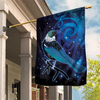 New Zealand Tui Bird Garden Flag The Pleiades Star Cluster and Koru Tribal Tattoo Galaxy Vibe LT03 House Flag Blue - Polynesian Pride