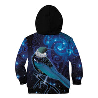 New Zealand Tui Bird Kid Hoodie The Pleiades Star Cluster and Koru Tribal Tattoo Galaxy Vibe LT03 - Polynesian Pride