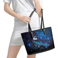 New Zealand Tui Bird Leather Tote Bag The Pleiades Star Cluster and Koru Tribal Tattoo Galaxy Vibe LT03 - Polynesian Pride