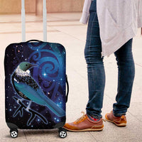 New Zealand Tui Bird Luggage Cover The Pleiades Star Cluster and Koru Tribal Tattoo Galaxy Vibe LT03 Blue - Polynesian Pride