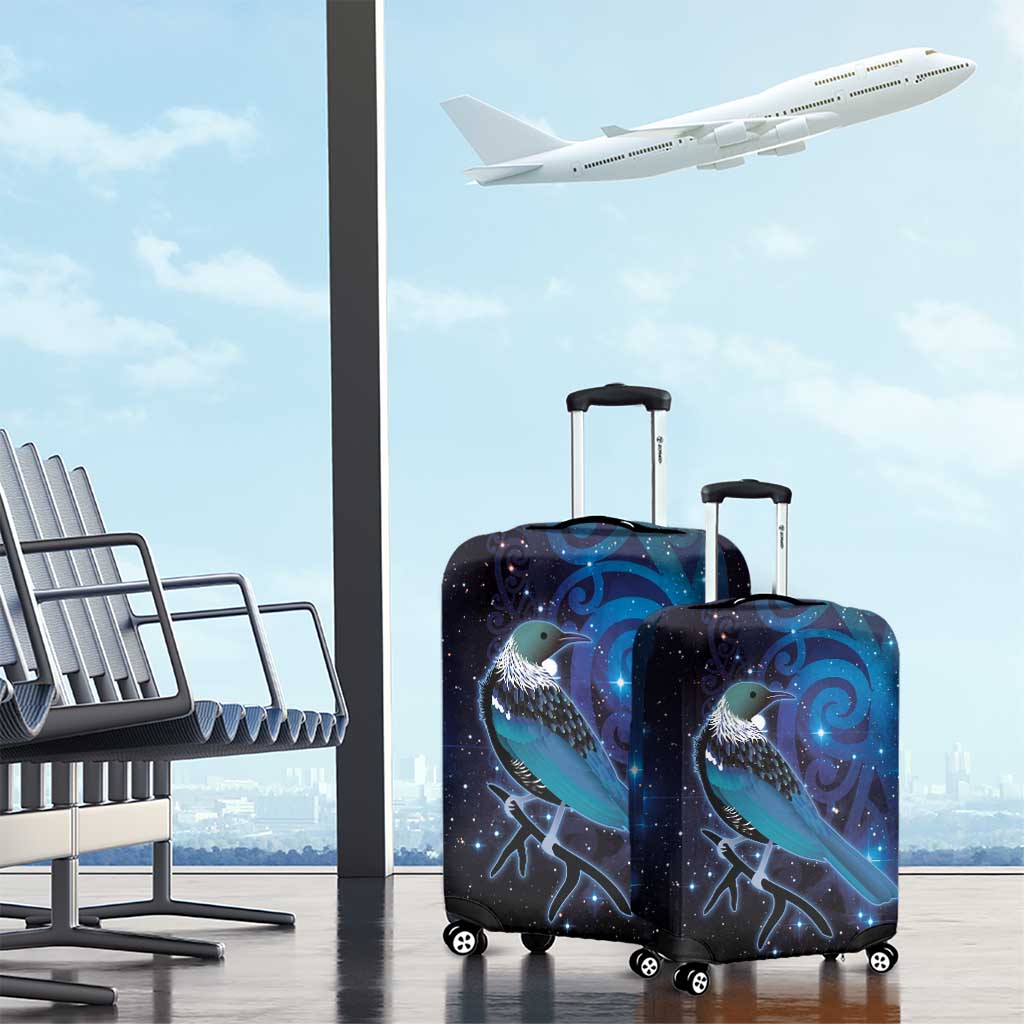 New Zealand Tui Bird Luggage Cover The Pleiades Star Cluster and Koru Tribal Tattoo Galaxy Vibe LT03 - Polynesian Pride