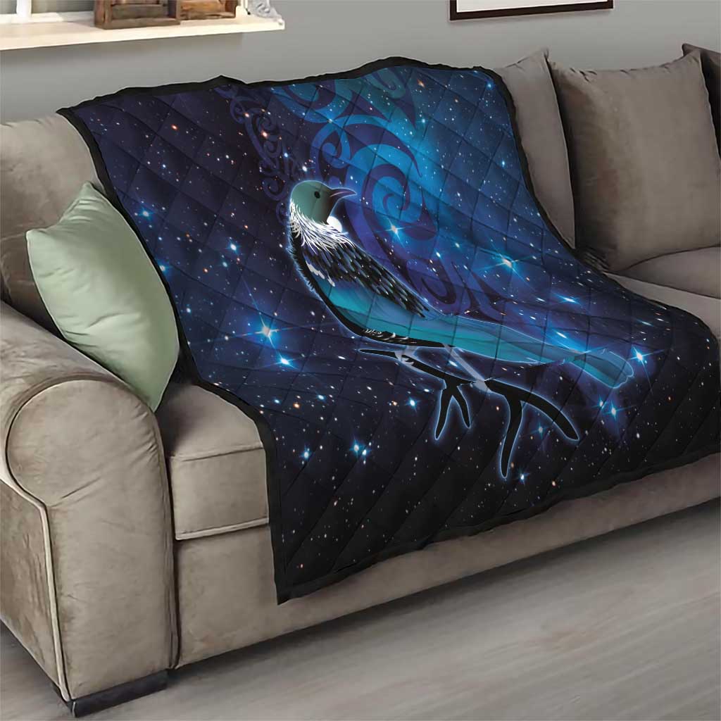 New Zealand Tui Bird Quilt The Pleiades Star Cluster and Koru Tribal Tattoo Galaxy Vibe LT03 - Polynesian Pride