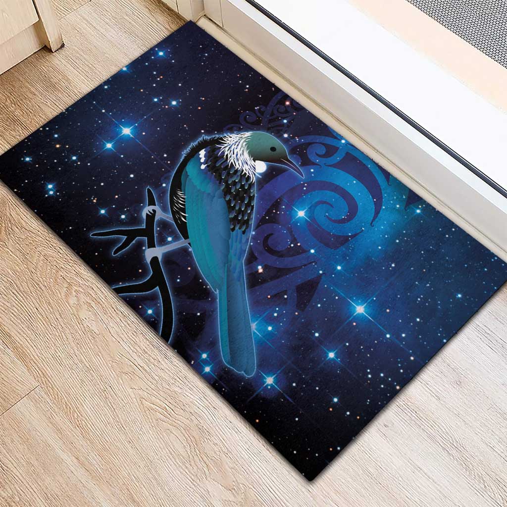 New Zealand Tui Bird Rubber Doormat The Pleiades Star Cluster and Koru Tribal Tattoo Galaxy Vibe LT03 - Polynesian Pride