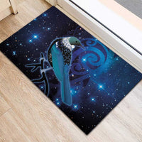 New Zealand Tui Bird Rubber Doormat The Pleiades Star Cluster and Koru Tribal Tattoo Galaxy Vibe LT03 - Polynesian Pride