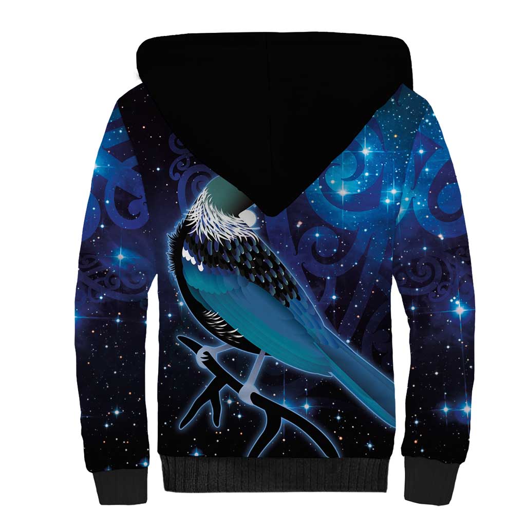 New Zealand Tui Bird Sherpa Hoodie The Pleiades Star Cluster and Koru Tribal Tattoo Galaxy Vibe LT03 - Polynesian Pride