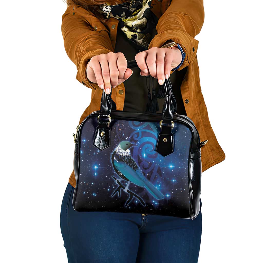 New Zealand Tui Bird Shoulder Handbag The Pleiades Star Cluster and Koru Tribal Tattoo Galaxy Vibe LT03 One Size Blue - Polynesian Pride