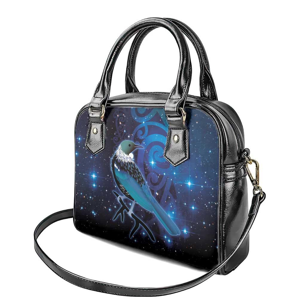 New Zealand Tui Bird Shoulder Handbag The Pleiades Star Cluster and Koru Tribal Tattoo Galaxy Vibe LT03 - Polynesian Pride