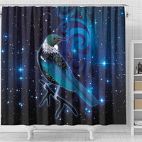 New Zealand Tui Bird Shower Curtain The Pleiades Star Cluster and Koru Tribal Tattoo Galaxy Vibe LT03 - Polynesian Pride