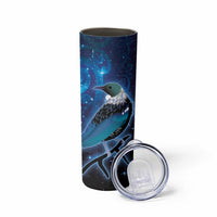 New Zealand Tui Bird Skinny Tumbler The Pleiades Star Cluster and Koru Tribal Tattoo Galaxy Vibe LT03 - Polynesian Pride