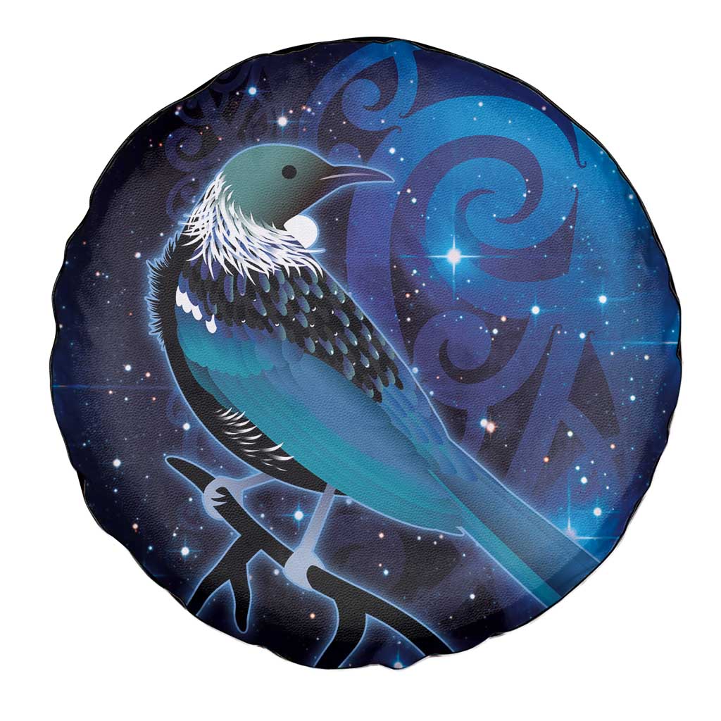 New Zealand Tui Bird Spare Tire Cover The Pleiades Star Cluster and Koru Tribal Tattoo Galaxy Vibe LT03 - Polynesian Pride