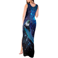 New Zealand Tui Bird Tank Maxi Dress The Pleiades Star Cluster and Koru Tribal Tattoo Galaxy Vibe LT03 - Polynesian Pride