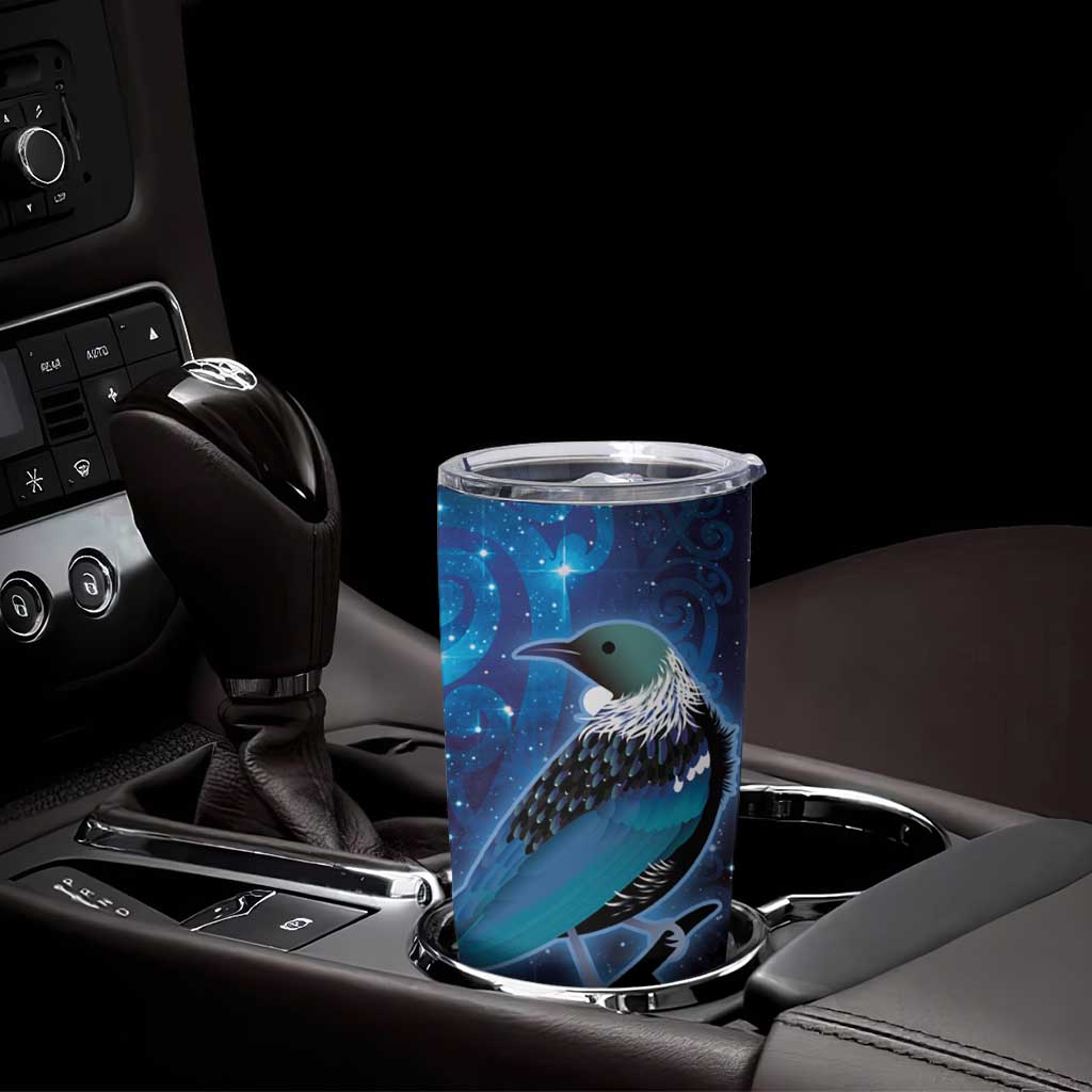 New Zealand Tui Bird Tumbler Cup The Pleiades Star Cluster and Koru Tribal Tattoo Galaxy Vibe LT03 - Polynesian Pride