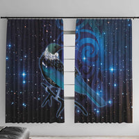 New Zealand Tui Bird Window Curtain The Pleiades Star Cluster and Koru Tribal Tattoo Galaxy Vibe LT03 With Hooks Blue - Polynesian Pride