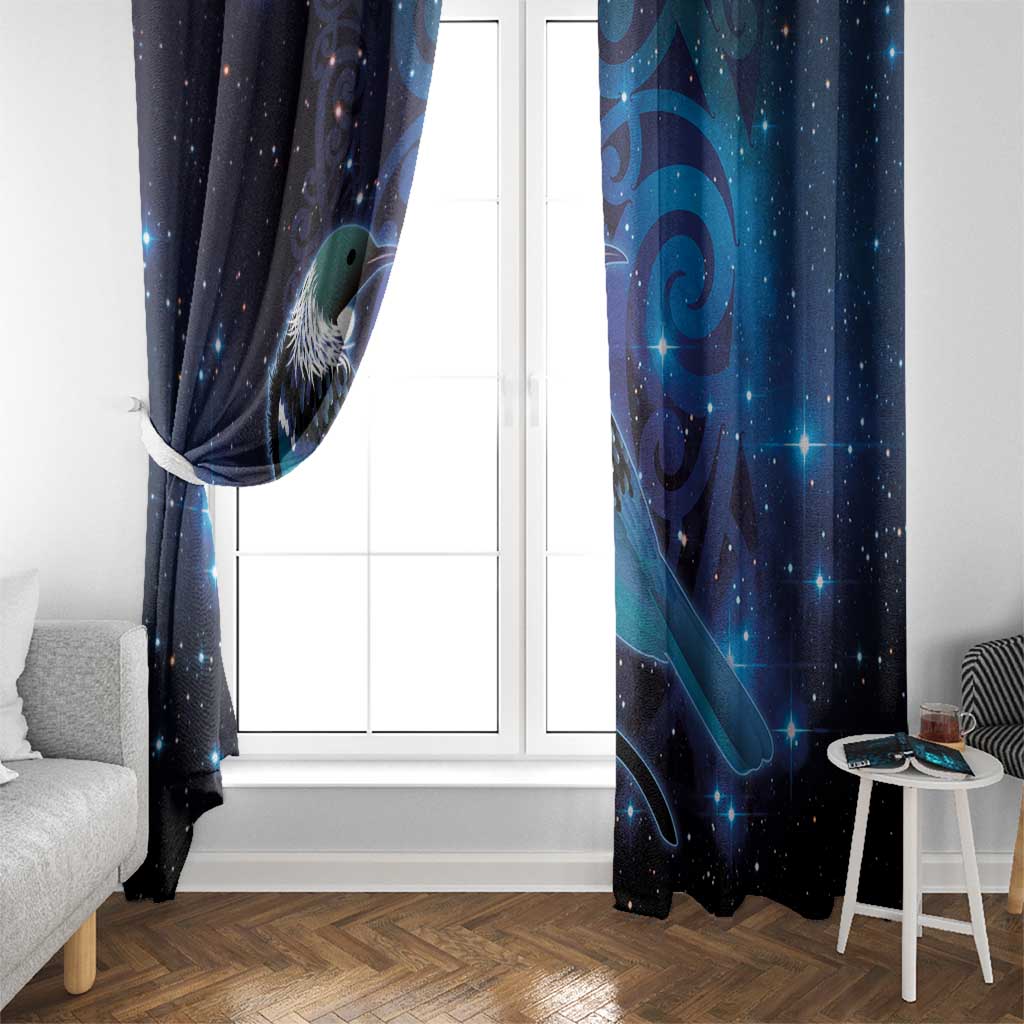 New Zealand Tui Bird Window Curtain The Pleiades Star Cluster and Koru Tribal Tattoo Galaxy Vibe LT03 - Polynesian Pride