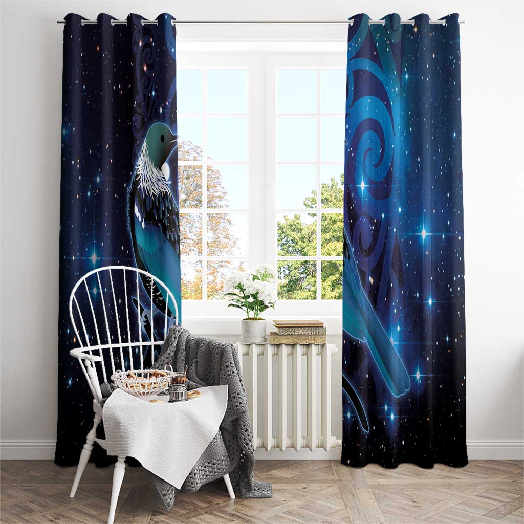 New Zealand Tui Bird Window Curtain The Pleiades Star Cluster and Koru Tribal Tattoo Galaxy Vibe LT03 - Polynesian Pride