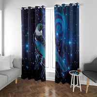 New Zealand Tui Bird Window Curtain The Pleiades Star Cluster and Koru Tribal Tattoo Galaxy Vibe LT03 With Grommets Blue - Polynesian Pride