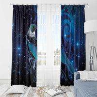 New Zealand Tui Bird Window Curtain The Pleiades Star Cluster and Koru Tribal Tattoo Galaxy Vibe LT03 - Polynesian Pride