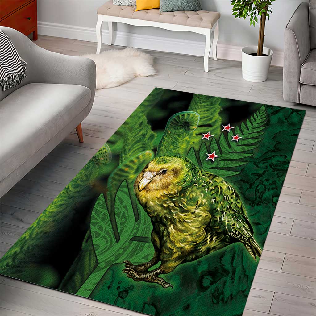 New Zealand Kkp Area Rug Silver Fern with Close up of Green Fern Leaves and Maori Tattoo LT03 - Polynesian Pride