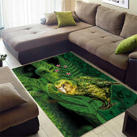 New Zealand Kkp Area Rug Silver Fern with Close up of Green Fern Leaves and Maori Tattoo LT03 - Polynesian Pride