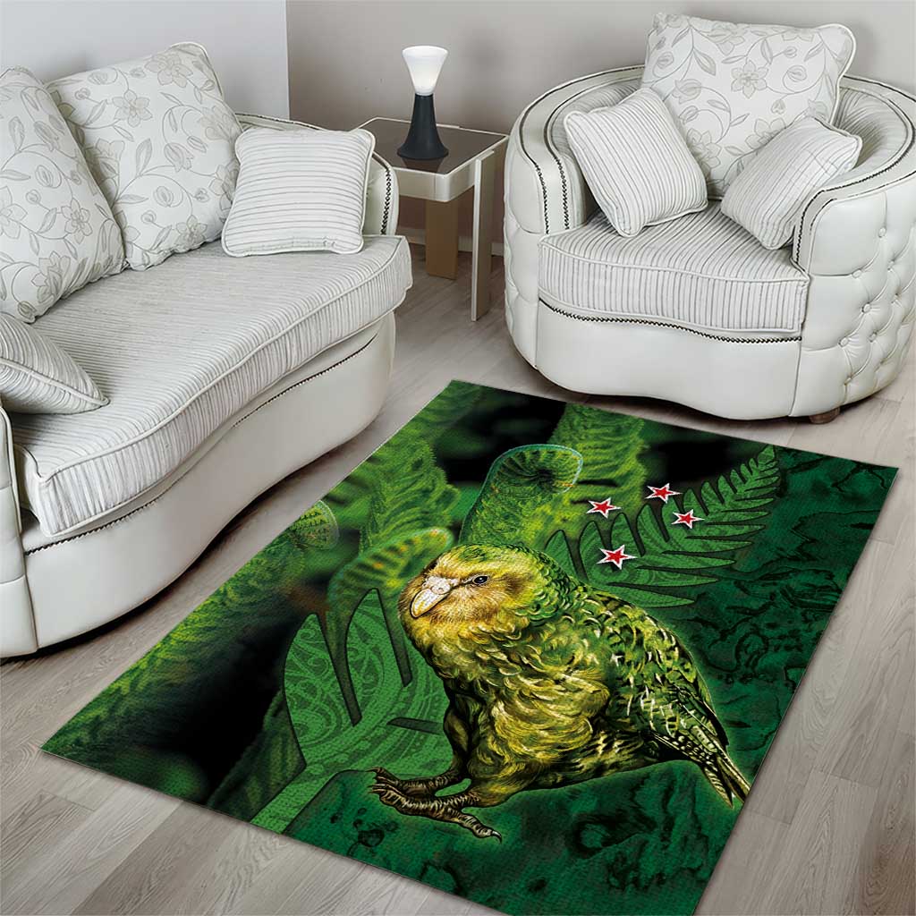 New Zealand Kkp Area Rug Silver Fern with Close up of Green Fern Leaves and Maori Tattoo LT03 - Polynesian Pride