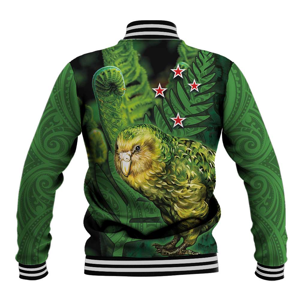 New Zealand Kkp Baseball Jacket Silver Fern with Close up of Green Fern Leaves and Maori Tattoo LT03 - Polynesian Pride
