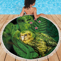 New Zealand Kkp Beach Blanket Silver Fern with Close up of Green Fern Leaves and Maori Tattoo LT03 - Polynesian Pride