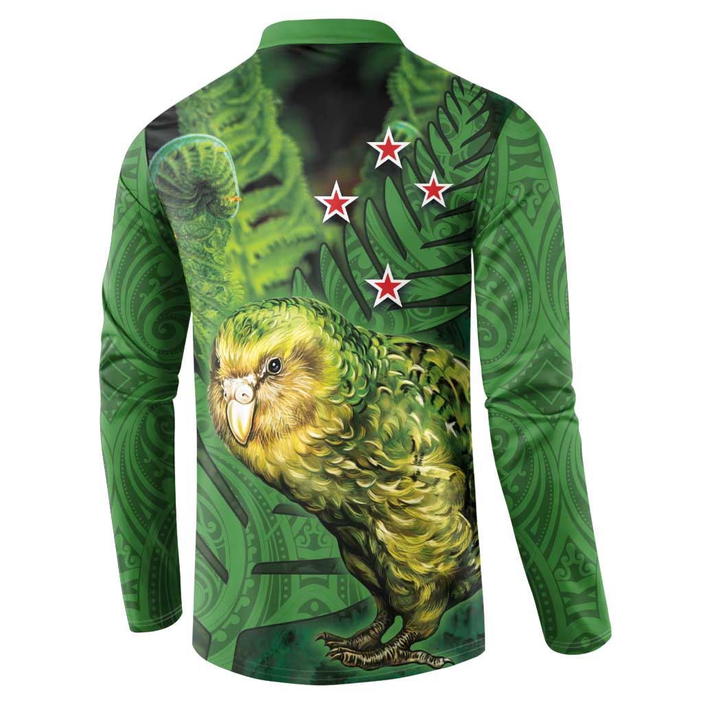 New Zealand Kkp Button Sweatshirt Silver Fern with Close up of Green Fern Leaves and Maori Tattoo LT03 - Polynesian Pride