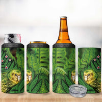 New Zealand Kkp 4 in 1 Can Cooler Tumbler Silver Fern with Close up of Green Fern Leaves and Maori Tattoo LT03 - Polynesian Pride