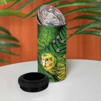 New Zealand Kkp 4 in 1 Can Cooler Tumbler Silver Fern with Close up of Green Fern Leaves and Maori Tattoo LT03 - Polynesian Pride