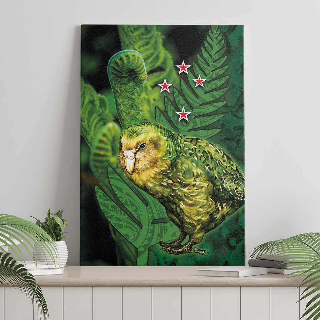 New Zealand Kkp Canvas Wall Art Silver Fern with Close up of Green Fern Leaves and Maori Tattoo LT03 - Polynesian Pride