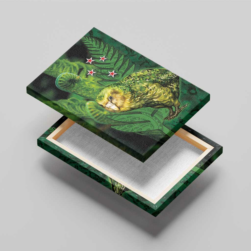 New Zealand Kkp Canvas Wall Art Silver Fern with Close up of Green Fern Leaves and Maori Tattoo LT03 - Polynesian Pride