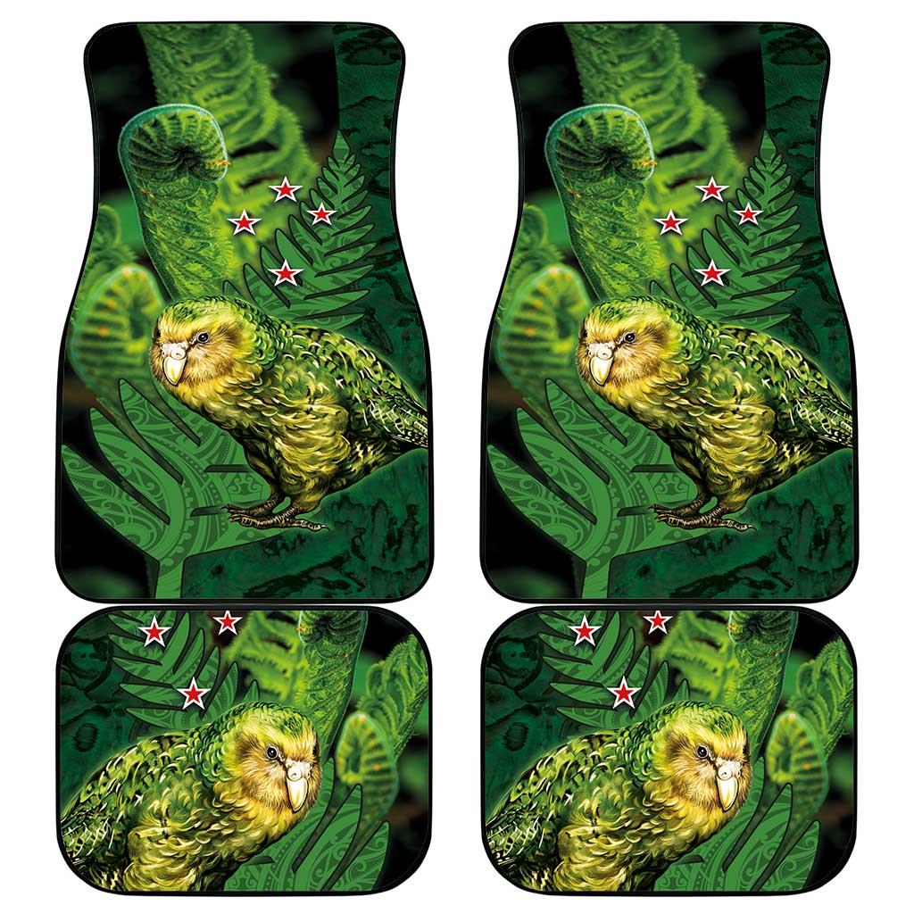 New Zealand Kkp Car Mats Silver Fern with Close up of Green Fern Leaves and Maori Tattoo LT03 - Polynesian Pride