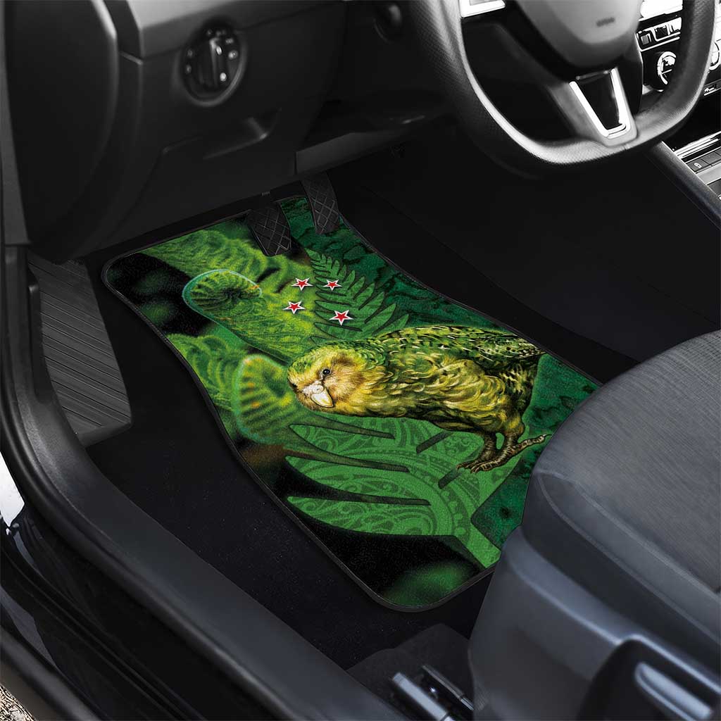 New Zealand Kkp Car Mats Silver Fern with Close up of Green Fern Leaves and Maori Tattoo LT03 - Polynesian Pride