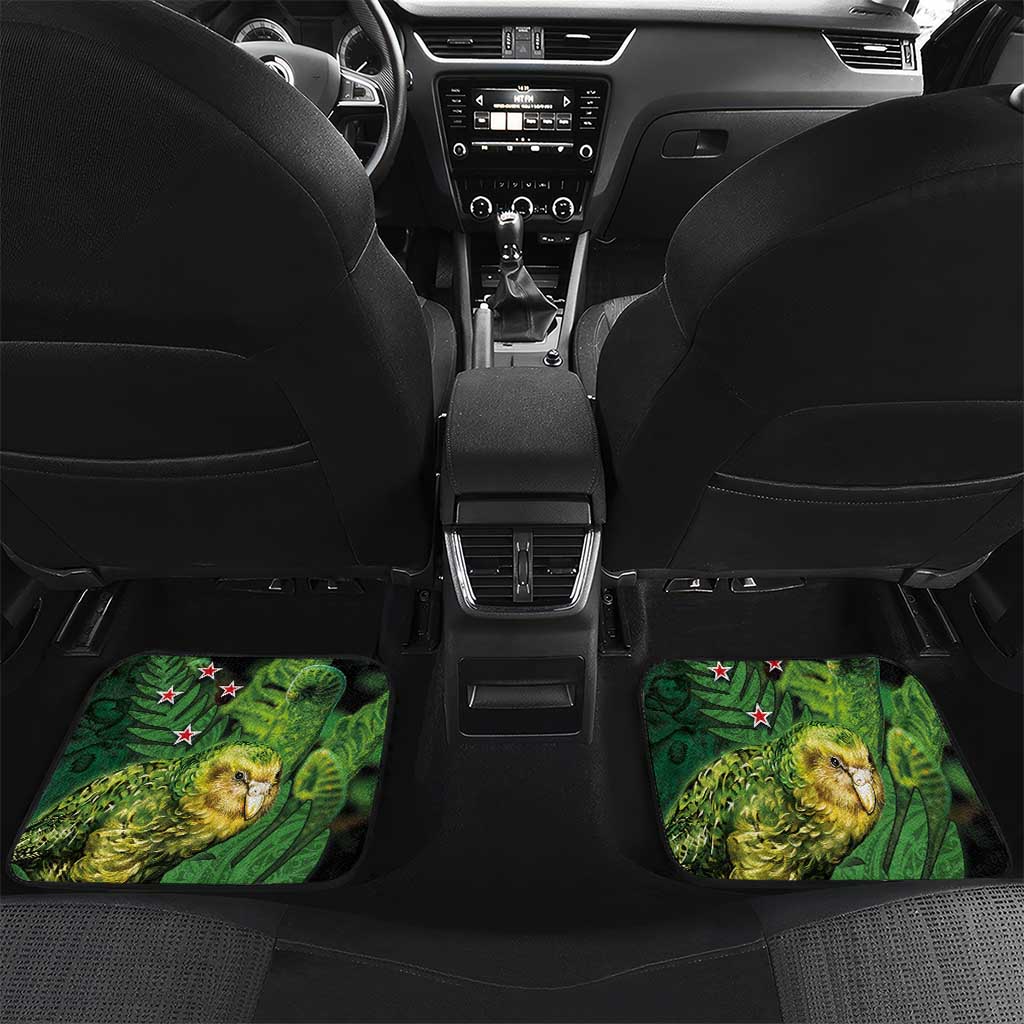 New Zealand Kkp Car Mats Silver Fern with Close up of Green Fern Leaves and Maori Tattoo LT03 Set 2pcs - Back Green - Polynesian Pride