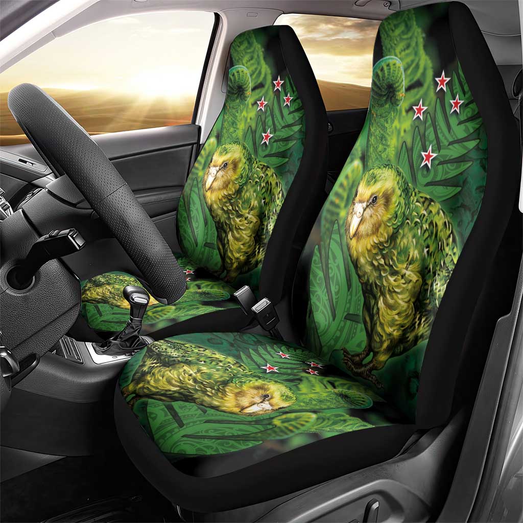 New Zealand Kkp Car Seat Cover Silver Fern with Close up of Green Fern Leaves and Maori Tattoo LT03 - Polynesian Pride