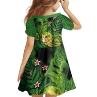 New Zealand Kkp Family Matching Off The Shoulder Long Sleeve Dress and Hawaiian Shirt Silver Fern with Close up of Green Fern Leaves and Maori Tattoo LT03 - Polynesian Pride