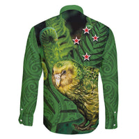 New Zealand Kkp Family Matching Off Shoulder Short Dress and Hawaiian Shirt Silver Fern with Close up of Green Fern Leaves and Maori Tattoo LT03 - Polynesian Pride